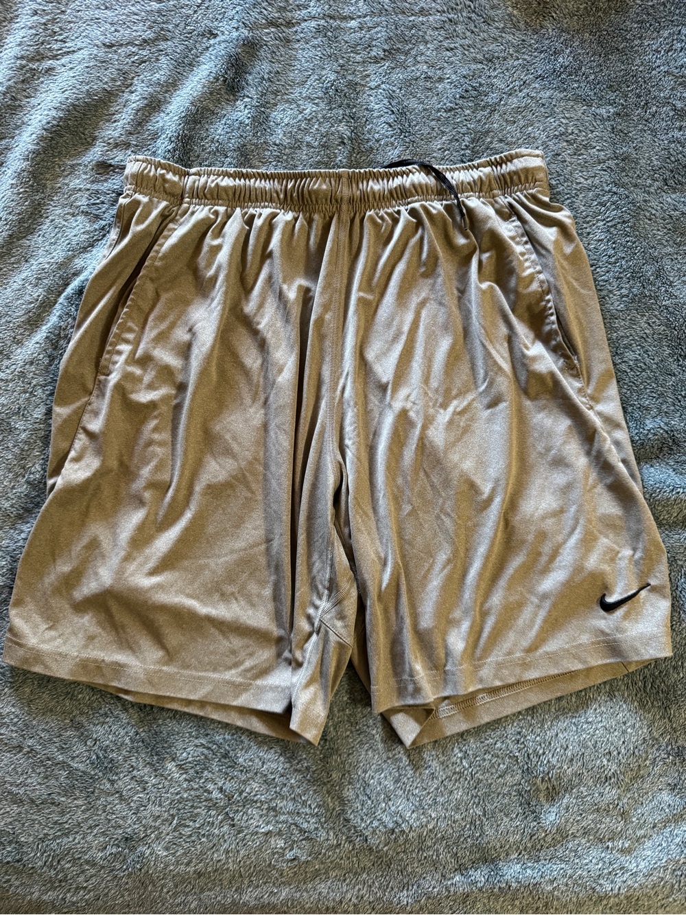 Nike Men’s Light Gray Athletic Shorts with Black Swoosh